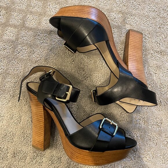 ALDO Black Double Buckle Close Platform Sandals Size 10 - Picture 2 of 5
